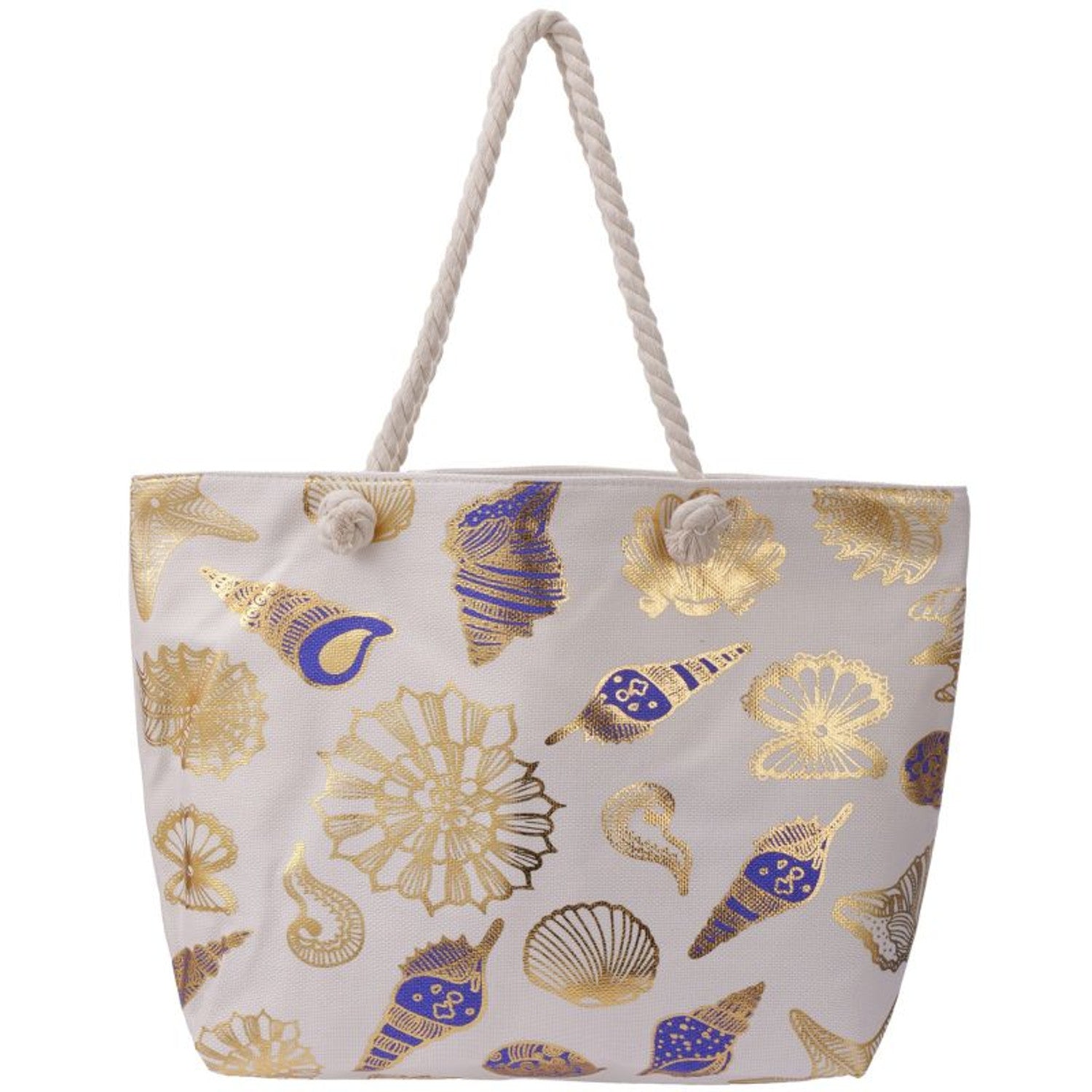 Strandtasche Muscheln Weiß Gold 54 cm modern Pooltasche Shopper Sommertasche Karma