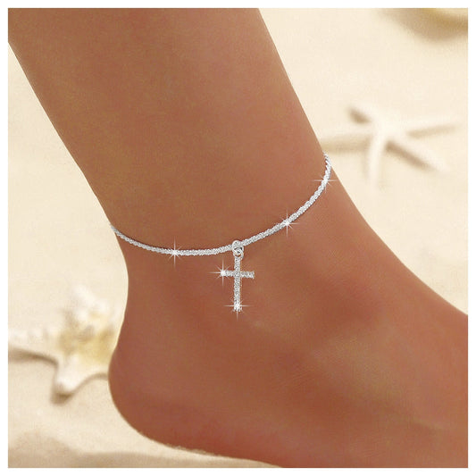 Fußkettchen Strass mit Kreuz-Anhänger silber KARMA