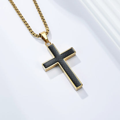 Halskette mit Kreuz Anhänger Herren Gold Titanstahl Carbon Herrenkette Kreuzkette Karma