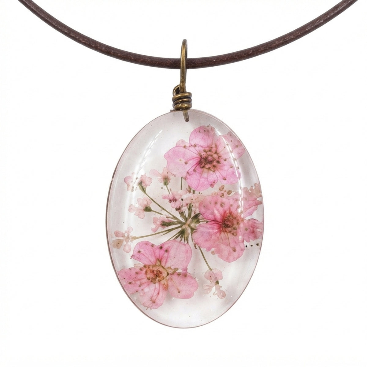 Halskette Echte Trockenblumen Rosa Glas Lederband Blumenkette Kette modern Karma