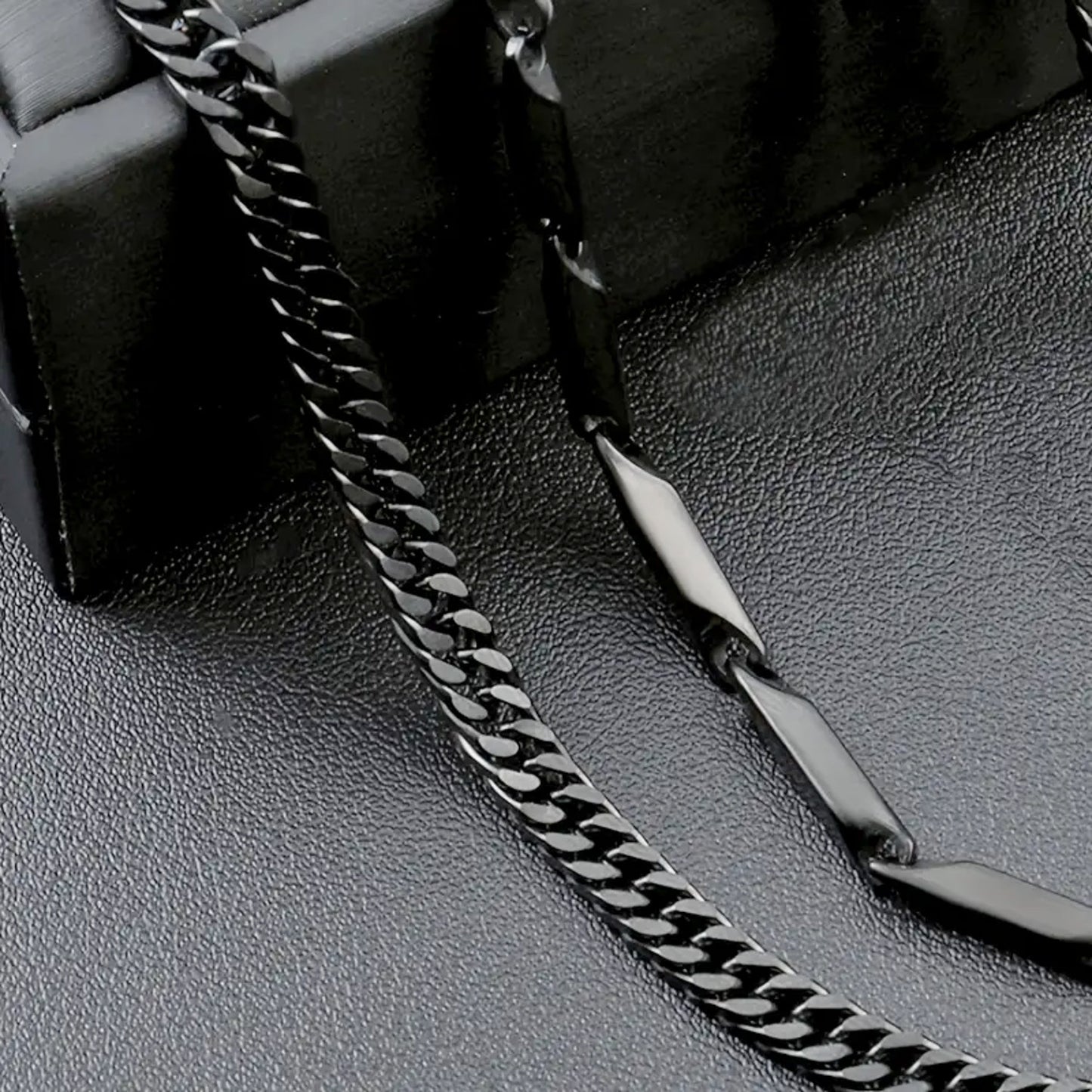 Ketten Set Herren Schwarz Edelstahl Halskette Karma