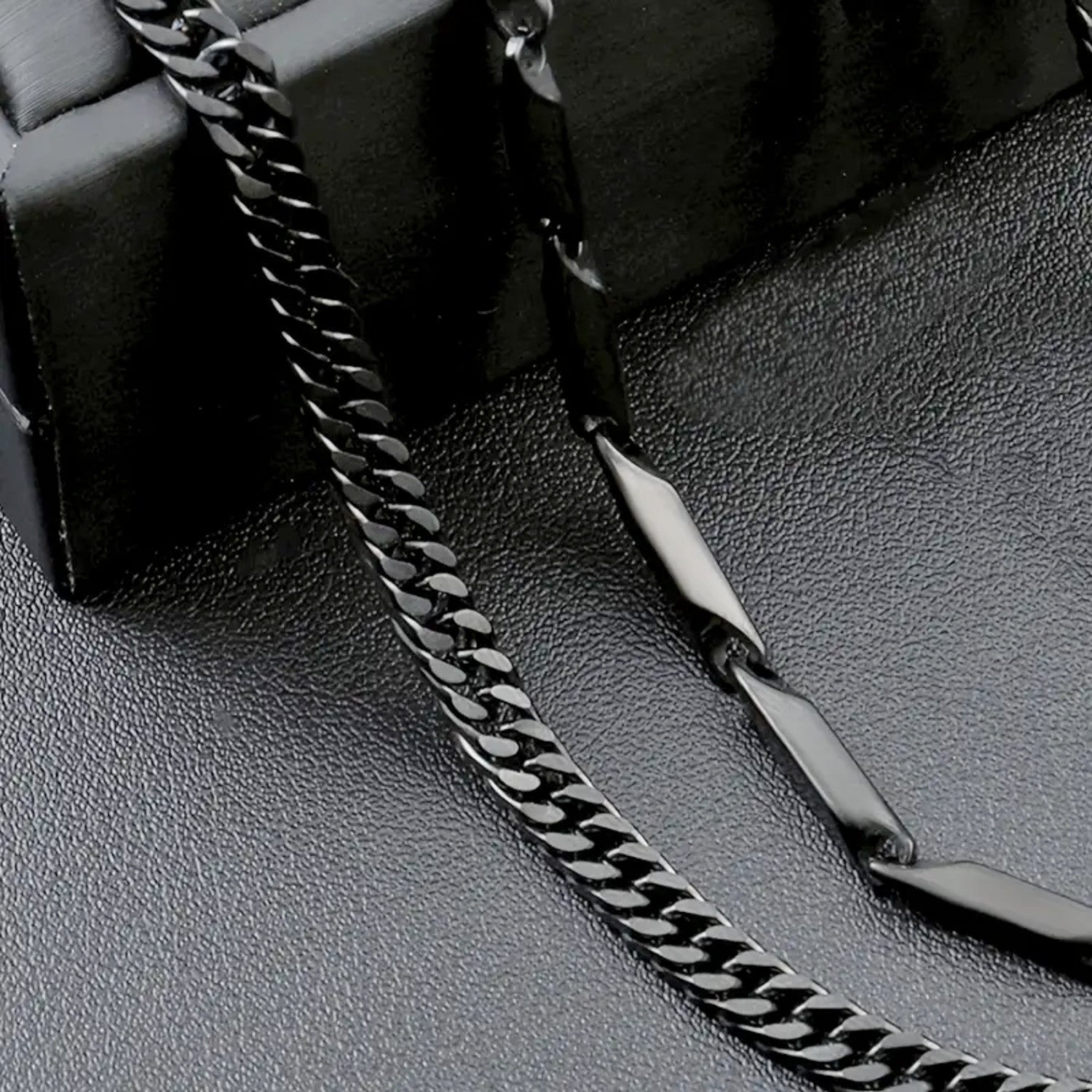 Ketten Set Herren Schwarz Edelstahl Halskette Karma