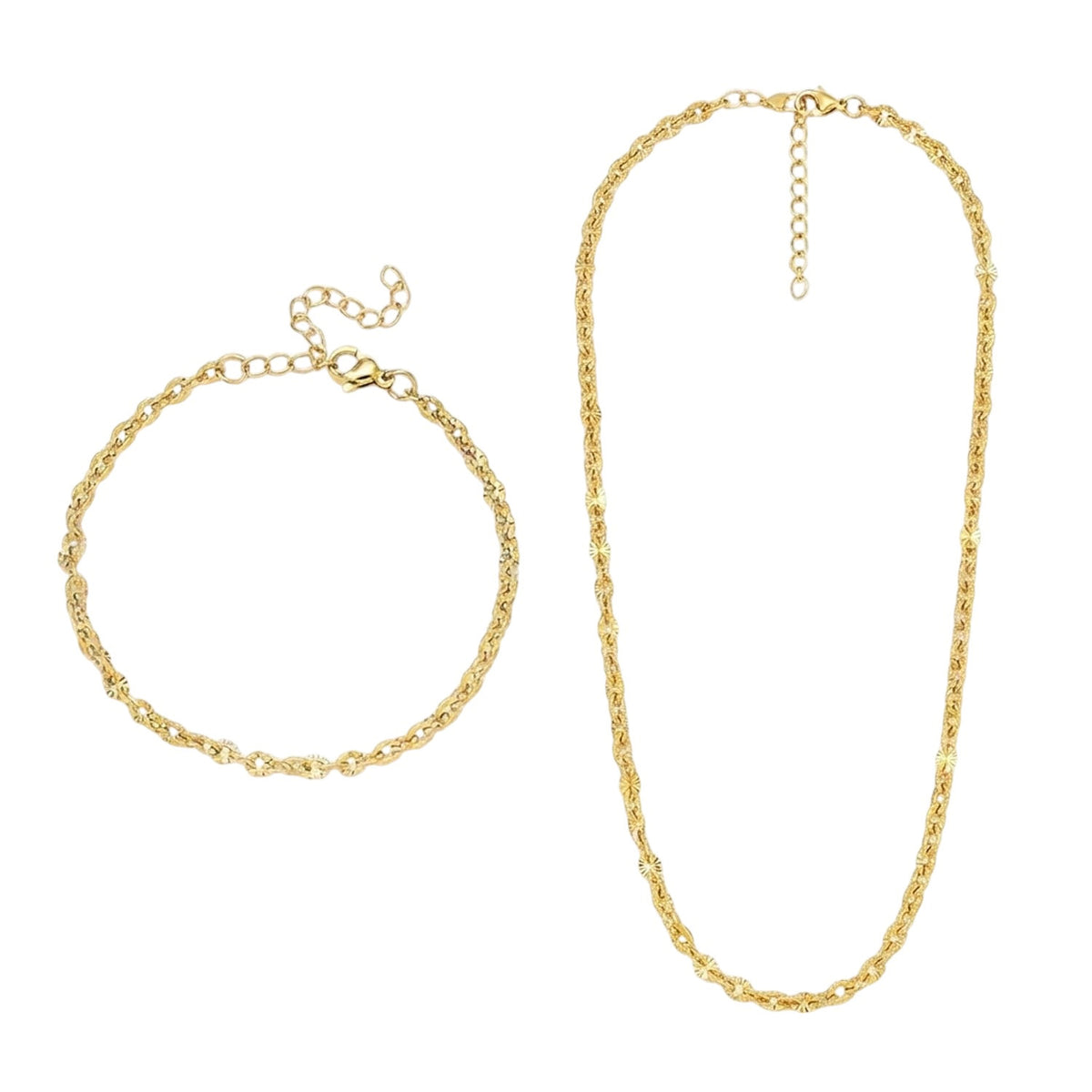 Schmuckset Damen Gold Edelstahl vergoldet Halskette Armband wasserfest hypoallergen Karma