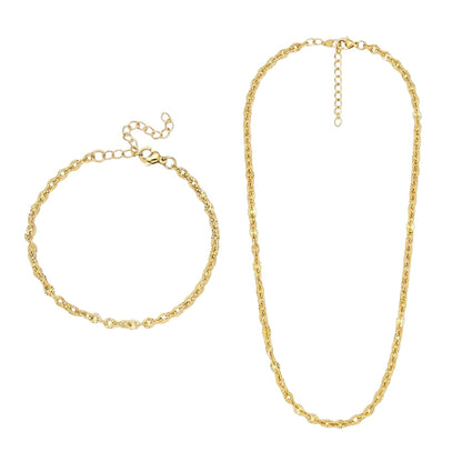 Schmuckset Damen Gold Edelstahl vergoldet Halskette Armband wasserfest hypoallergen Karma