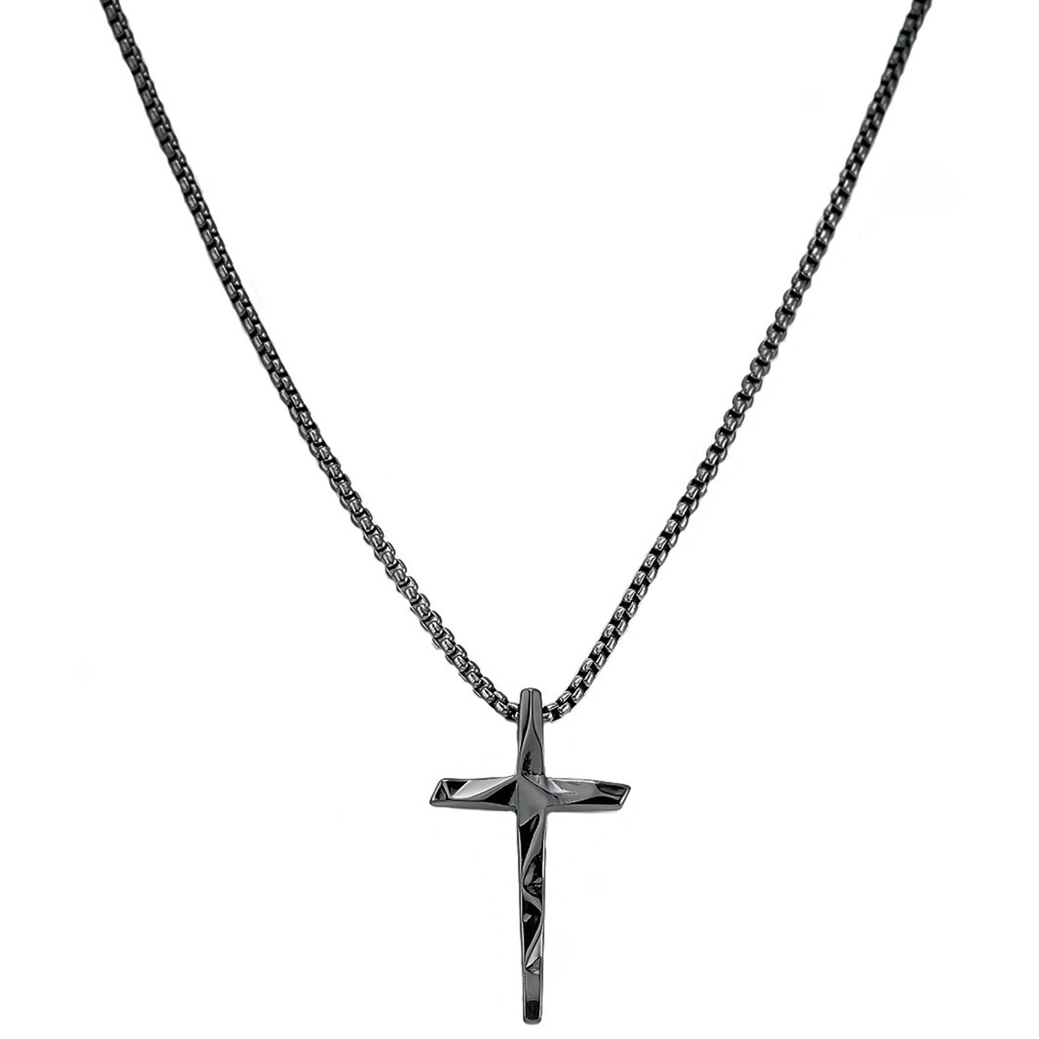 Halskette Herren Kreuz Schwarz 60 cm Edelstahl Kette wasserfest rostfrei hypoallergen Karma