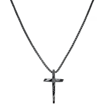 Halskette Herren Kreuz Schwarz 60 cm Edelstahl Kette wasserfest rostfrei hypoallergen Karma