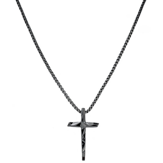 Halskette Herren Kreuz Schwarz 60 cm Edelstahl Kette wasserfest rostfrei hypoallergen Karma