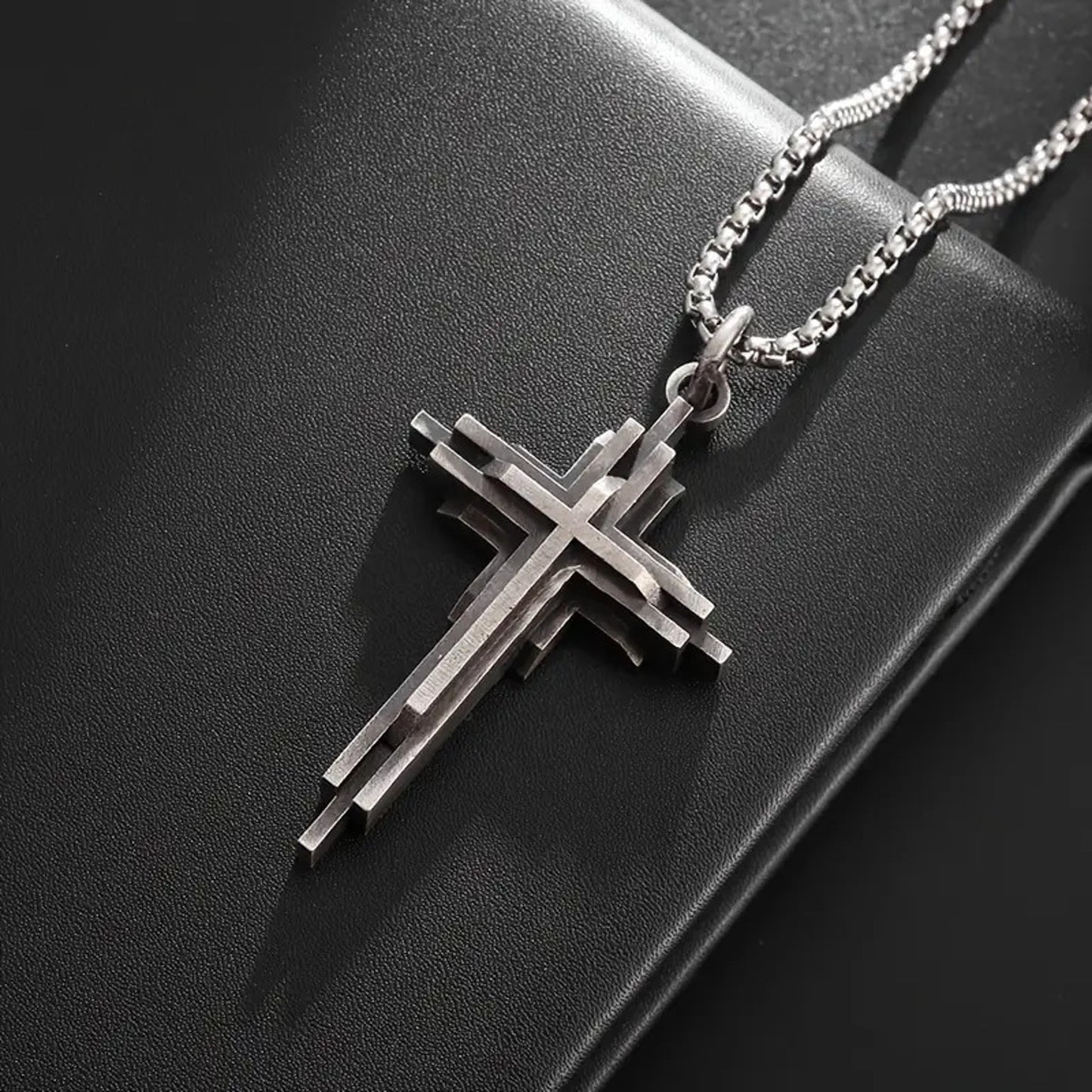 Halskette Kreuz Silber Grau 60 cm Herren Kette Karma