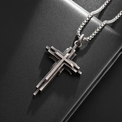 Halskette Kreuz Silber Grau 60 cm Herren Kette Karma