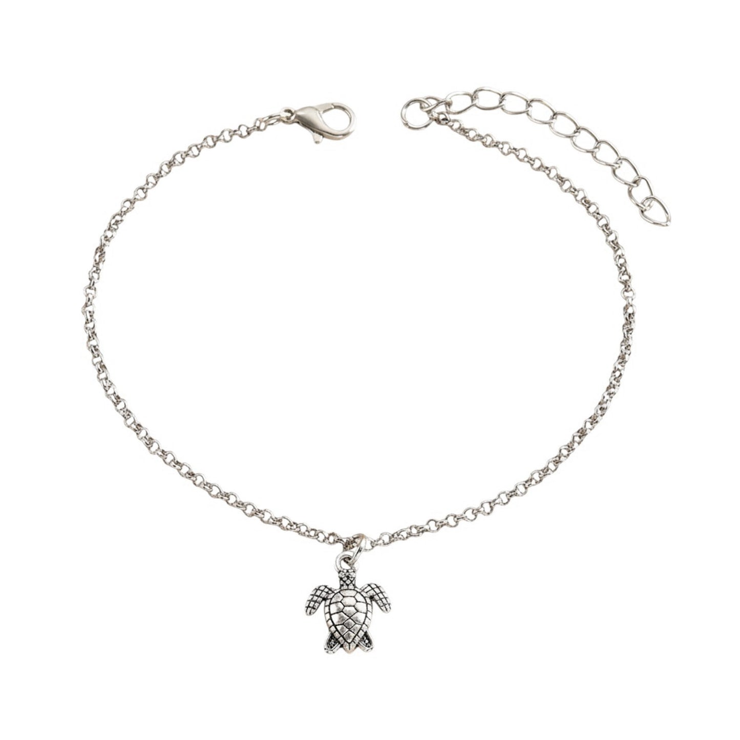 Fußkette Schildkröte Silber modern 21 cm martimes Fußkettchen Karma