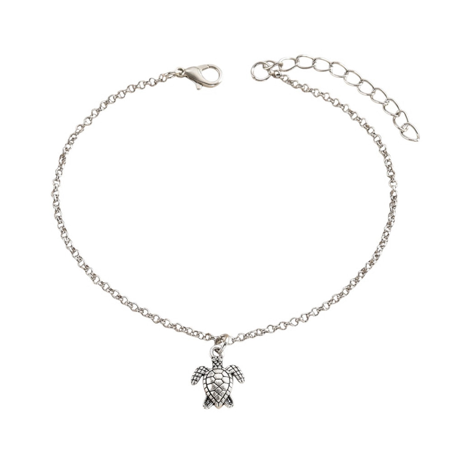 Fußkette Schildkröte Silber modern 21 cm martimes Fußkettchen Karma