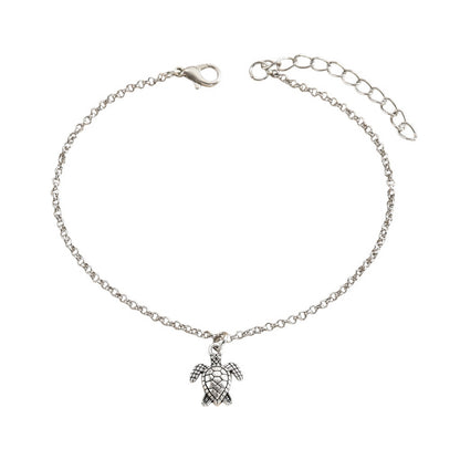 Fußkette Schildkröte Silber modern 21 cm martimes Fußkettchen Karma