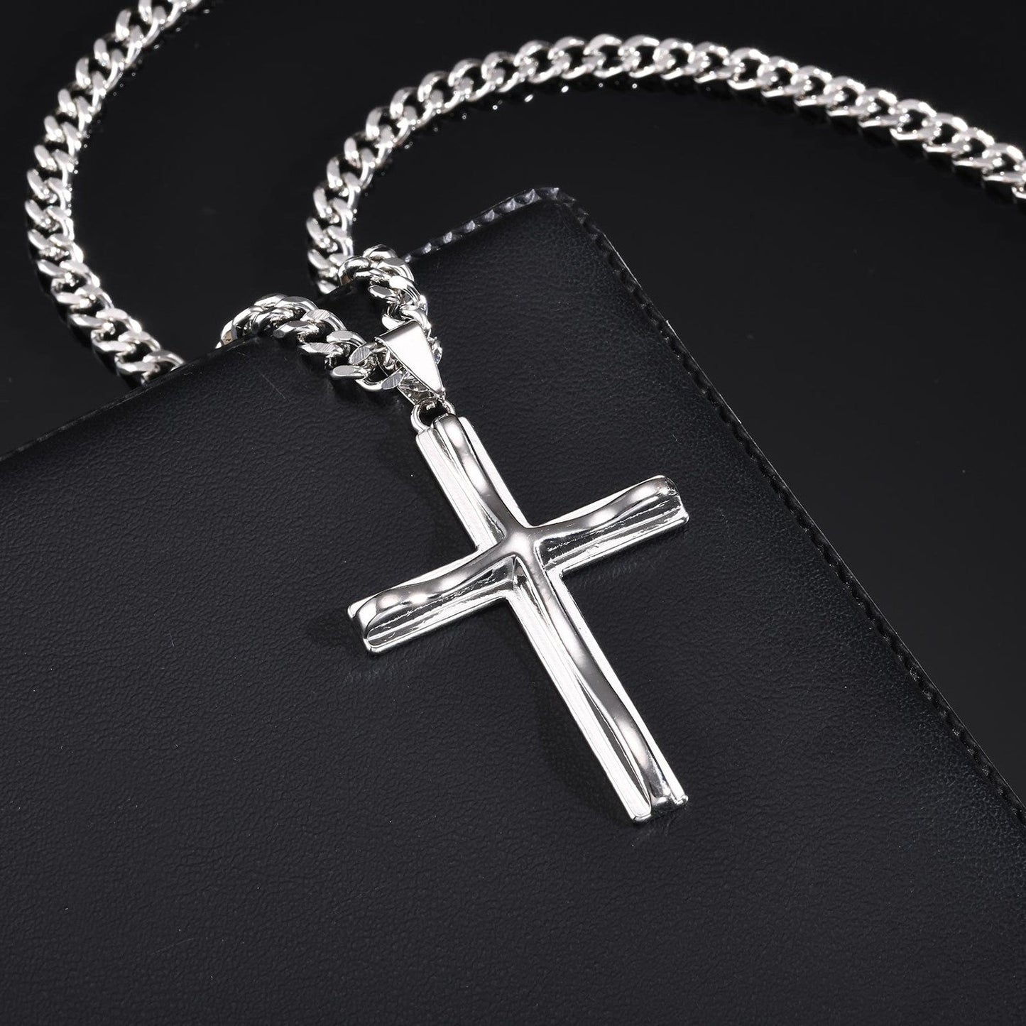 Halskette mit Kreuz Edelstahl Silber KARMA