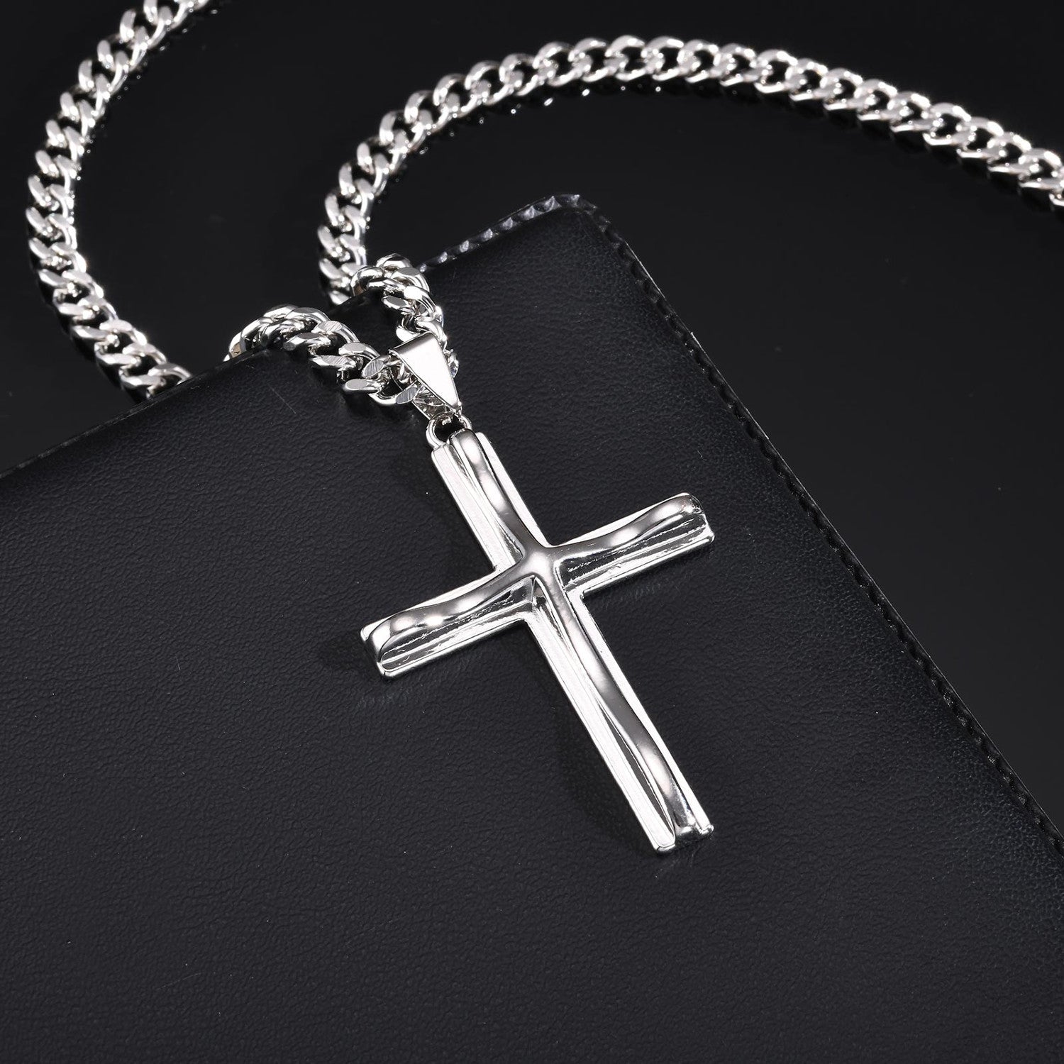 Halskette mit Kreuz Edelstahl Silber KARMA