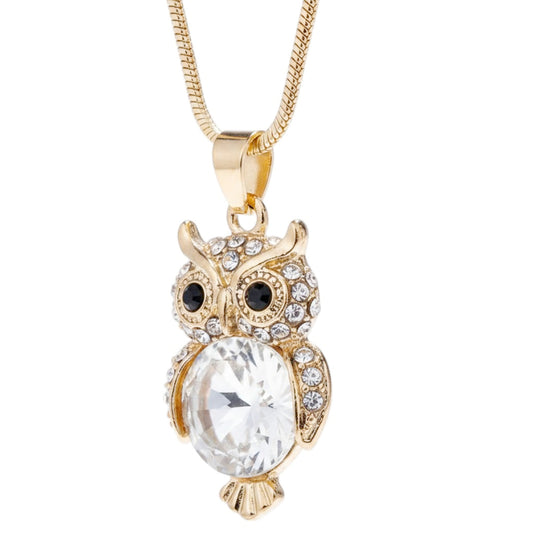 Halskette Eule Gold Damen 47 cm Kette Kristalle modern Damenhalskette Kette Eulenkette Karma