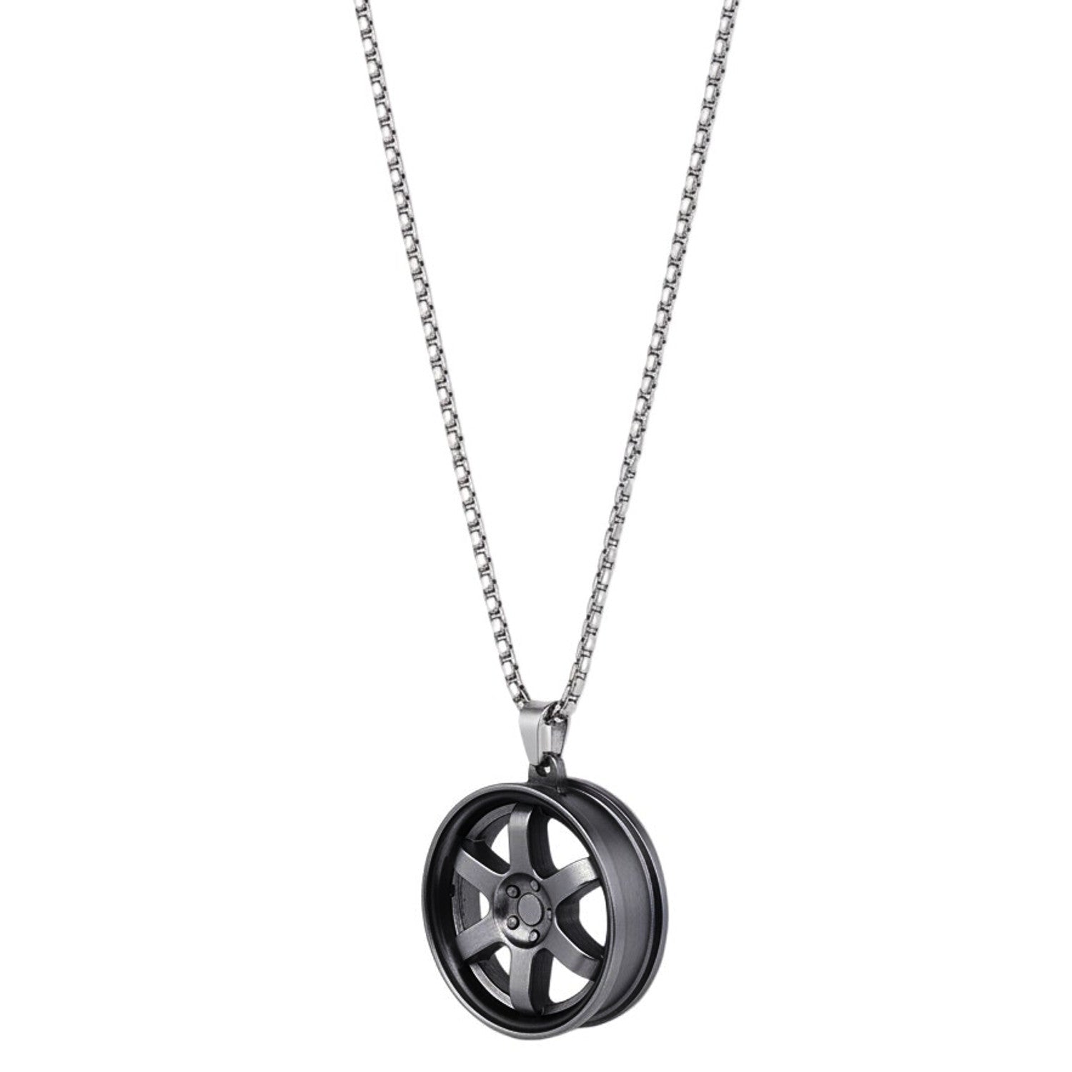 Kette Herren Felge Schwarz Silber Edelstahl 68 cm wasserfest hypoallergen Karma