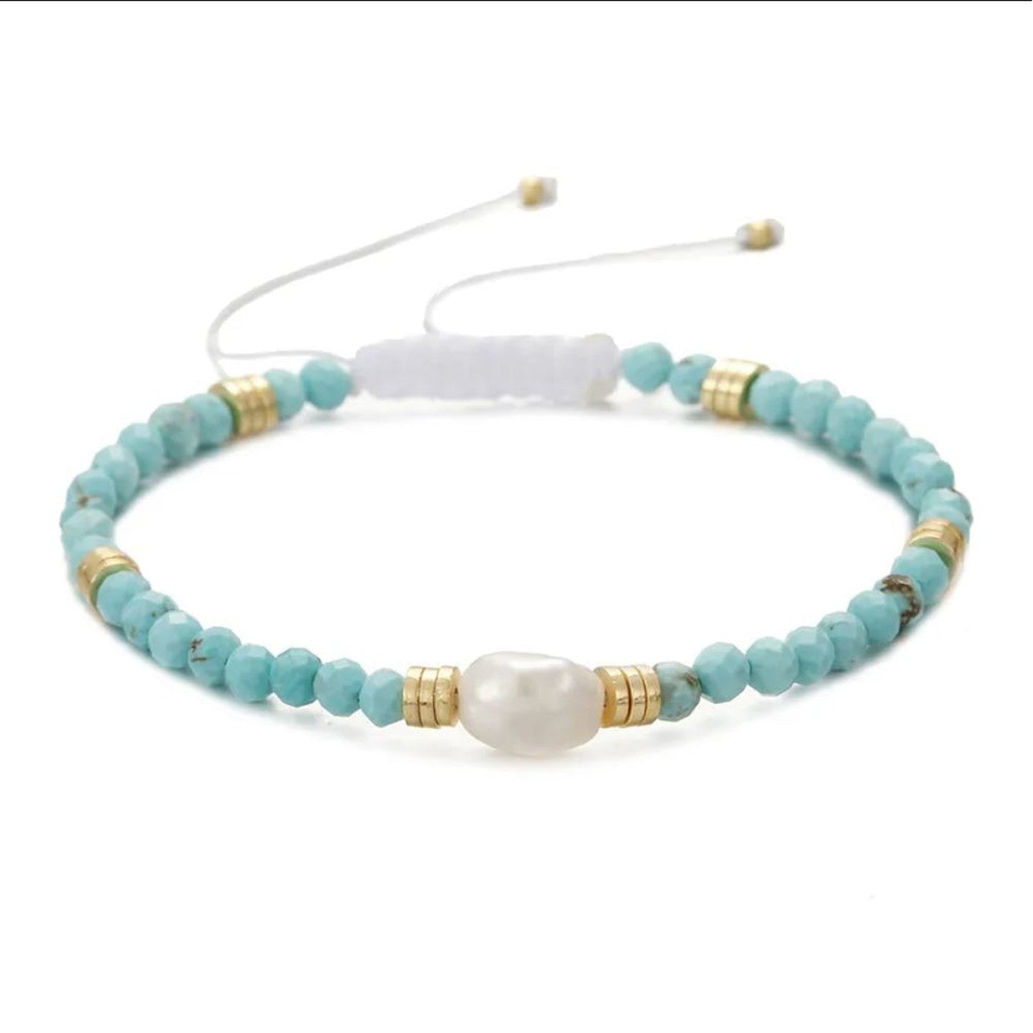 Armband mit Süßwasserperlen Blau Weiß oder Grün KARMA