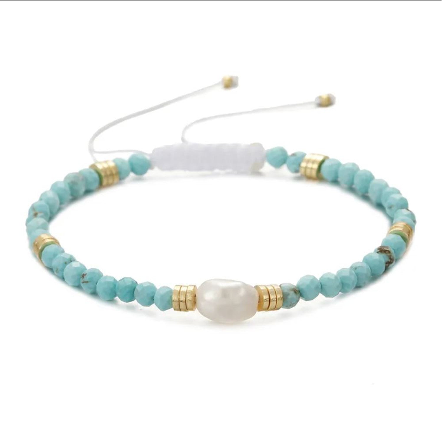 Armband mit Süßwasserperlen Blau Weiß oder Grün KARMA