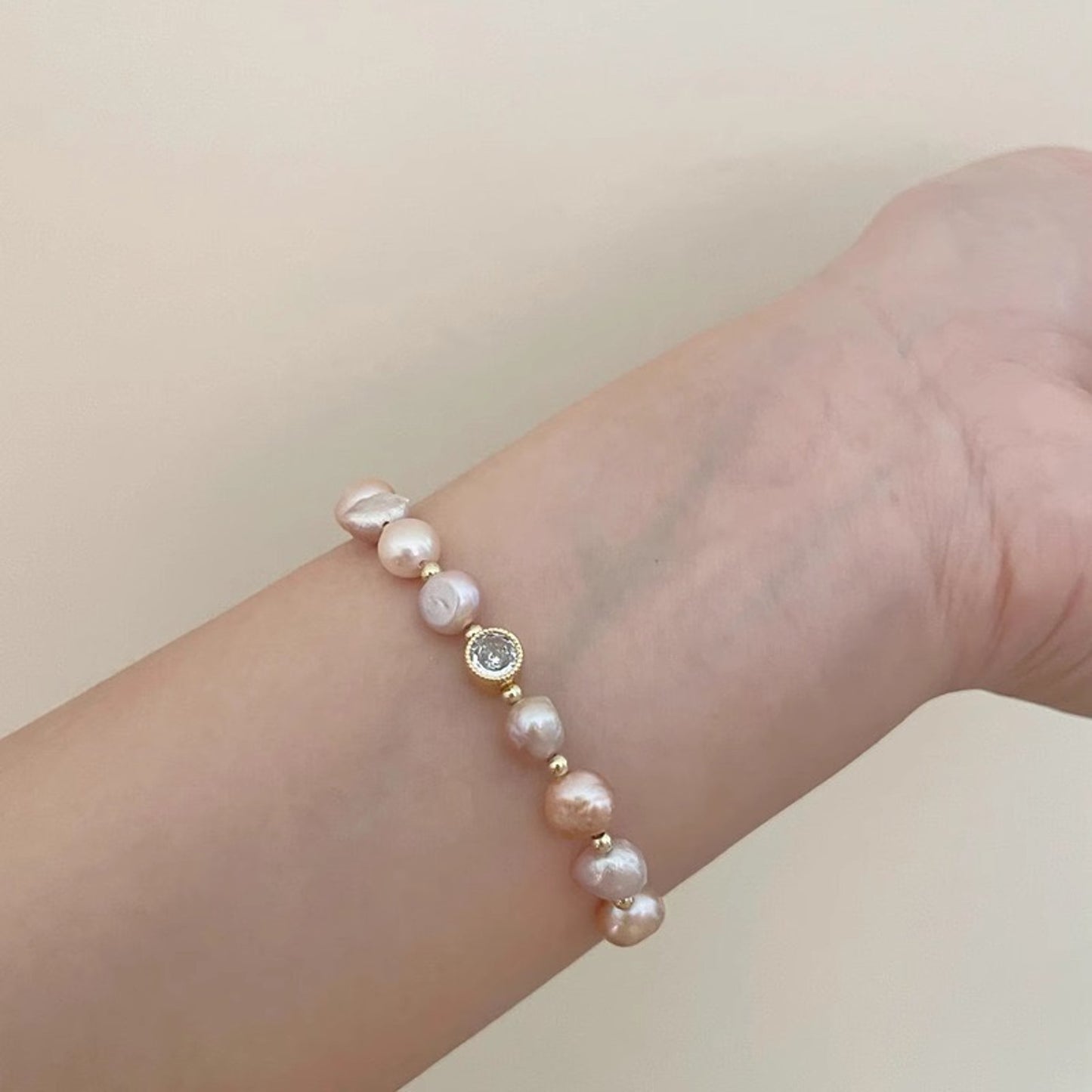Damen Armband Süßwasserperlen Gold Rosé 16 cm Perlenarmband Damenarmband Karma