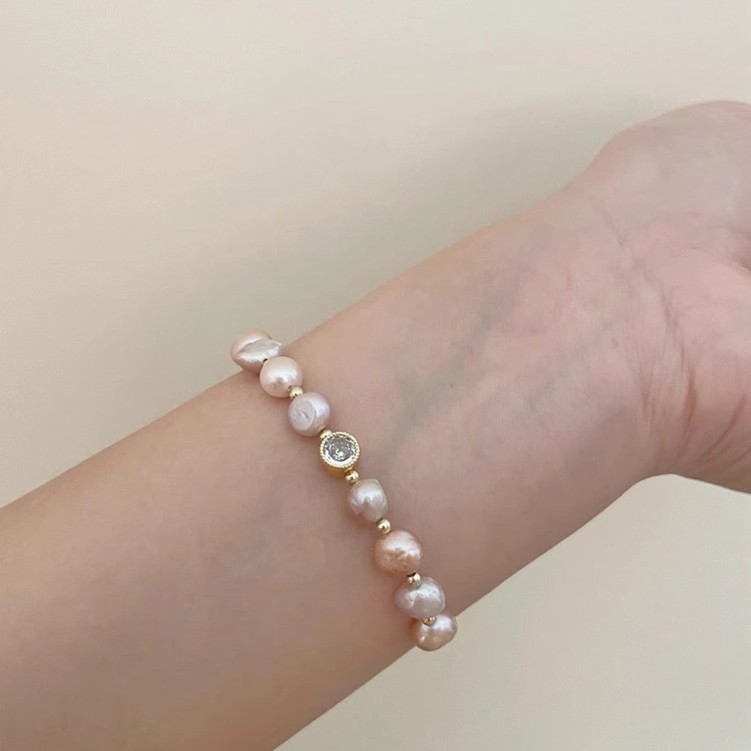 Damen Armband Süßwasserperlen Gold Rosé 16 cm Perlenarmband Damenarmband Karma