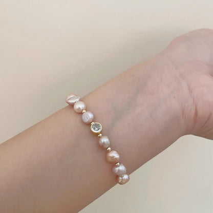 Damen Armband Süßwasserperlen Gold Rosé 16 cm Perlenarmband Damenarmband Karma