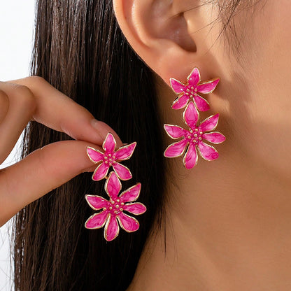 Bunte Ohrhänger Blumen Pink Damen 4 cm Ohrringe  Ohrstecker Karma