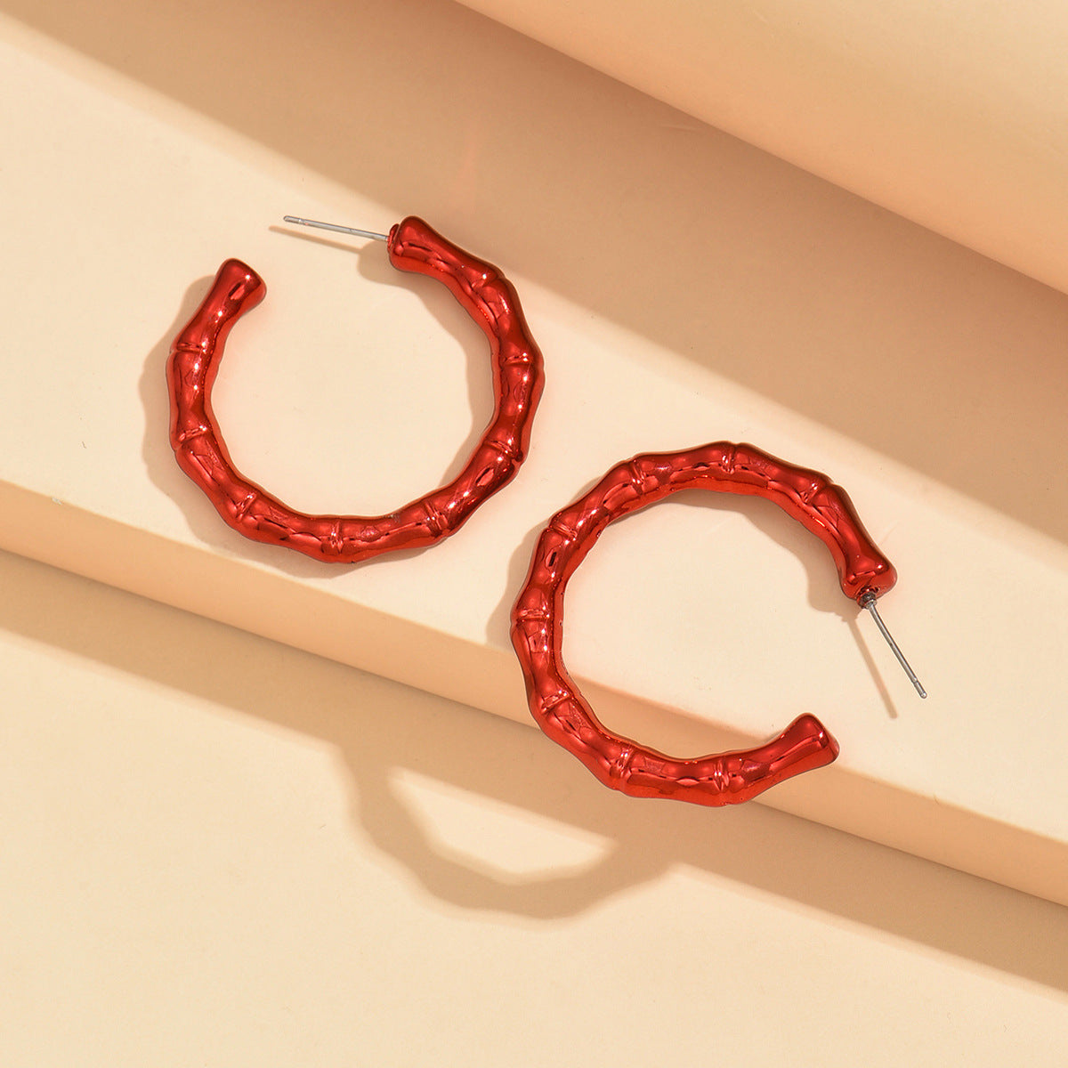 Creolen Damen Rot Acryl 3,8 cm Ohrringe extra leicht Karma