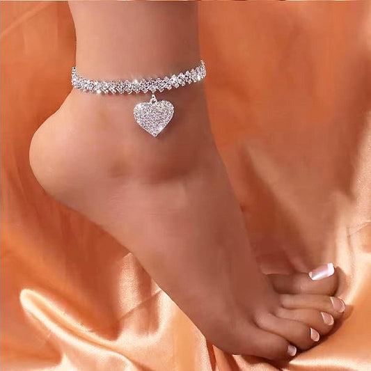 Fußkettchen Kristalle mit Herz silber KARMA