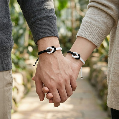 Partnerarmbänder Schwarz Weiß Texil einstellbar Armband Damen Herren Partnerschmuck Karma