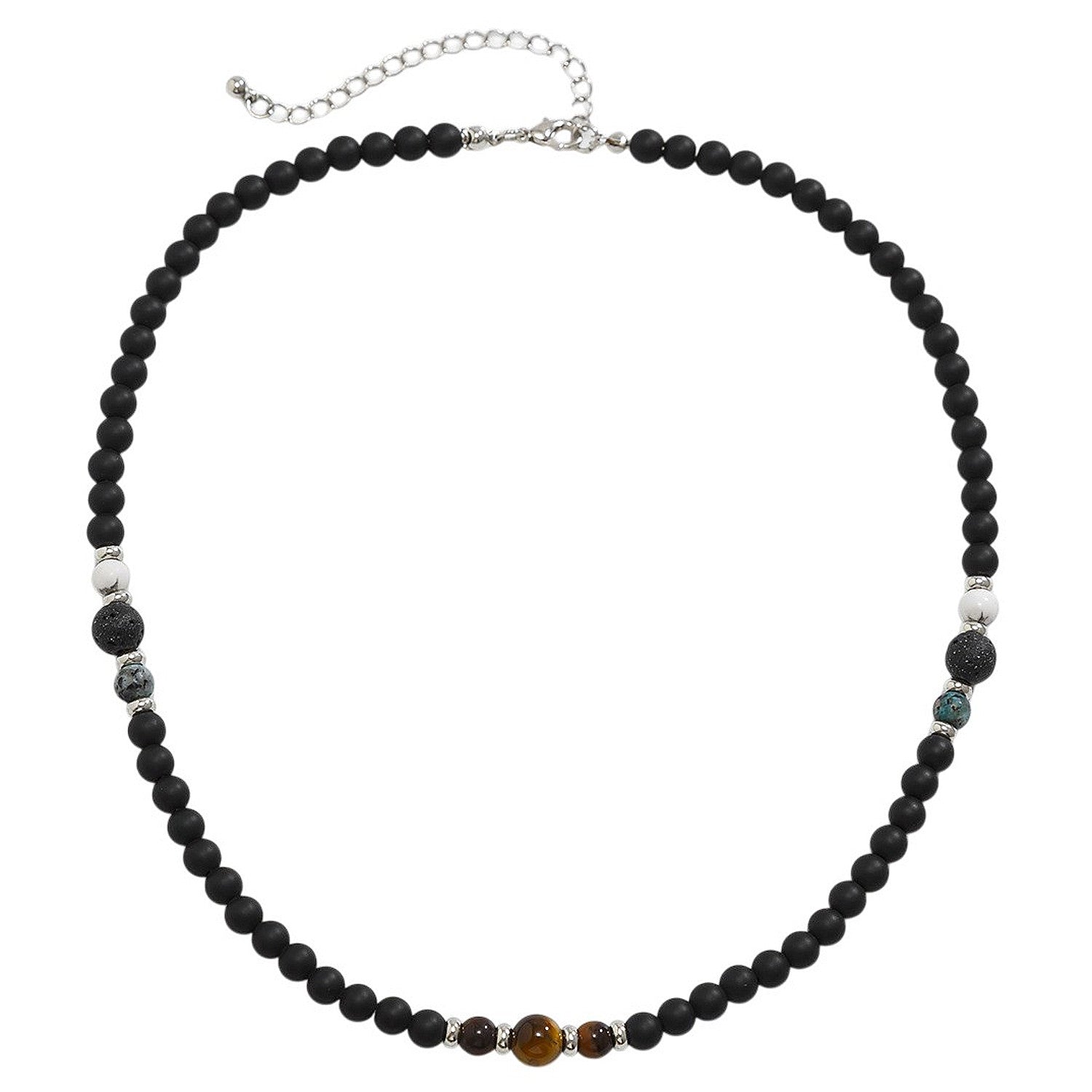 Perlenkette Herren Schwarz Naturstein 48 cm Natursteinkette Karma