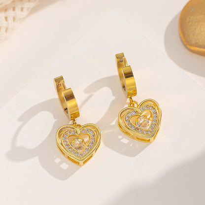 Schmuckset Herz Gold Halskette und Ohrringe Edelstahl Zirkone wasserfest hypoallergen rostfrei Karma