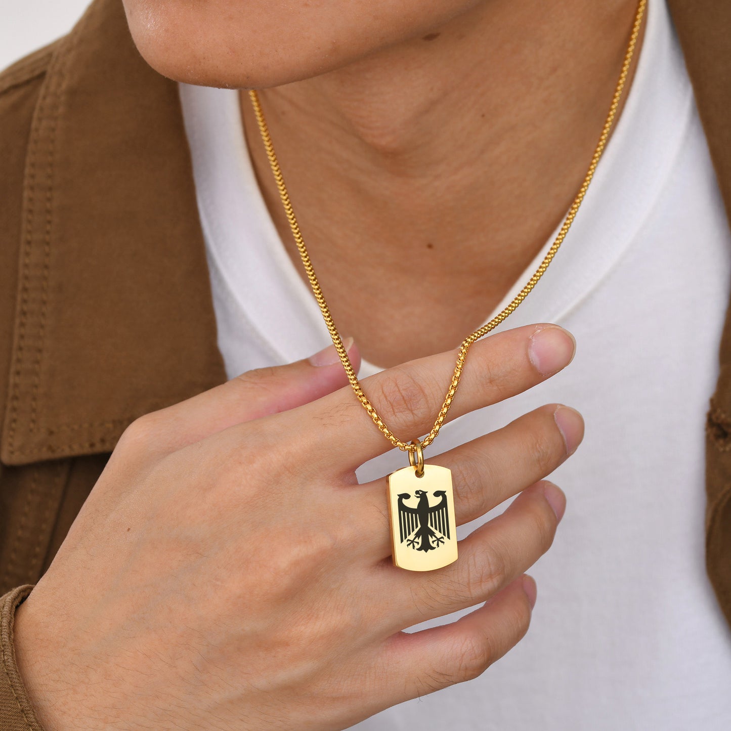 Halskette Adler Gold Edelstahl modern Herren Kette wasserfest hypoallergen Karma