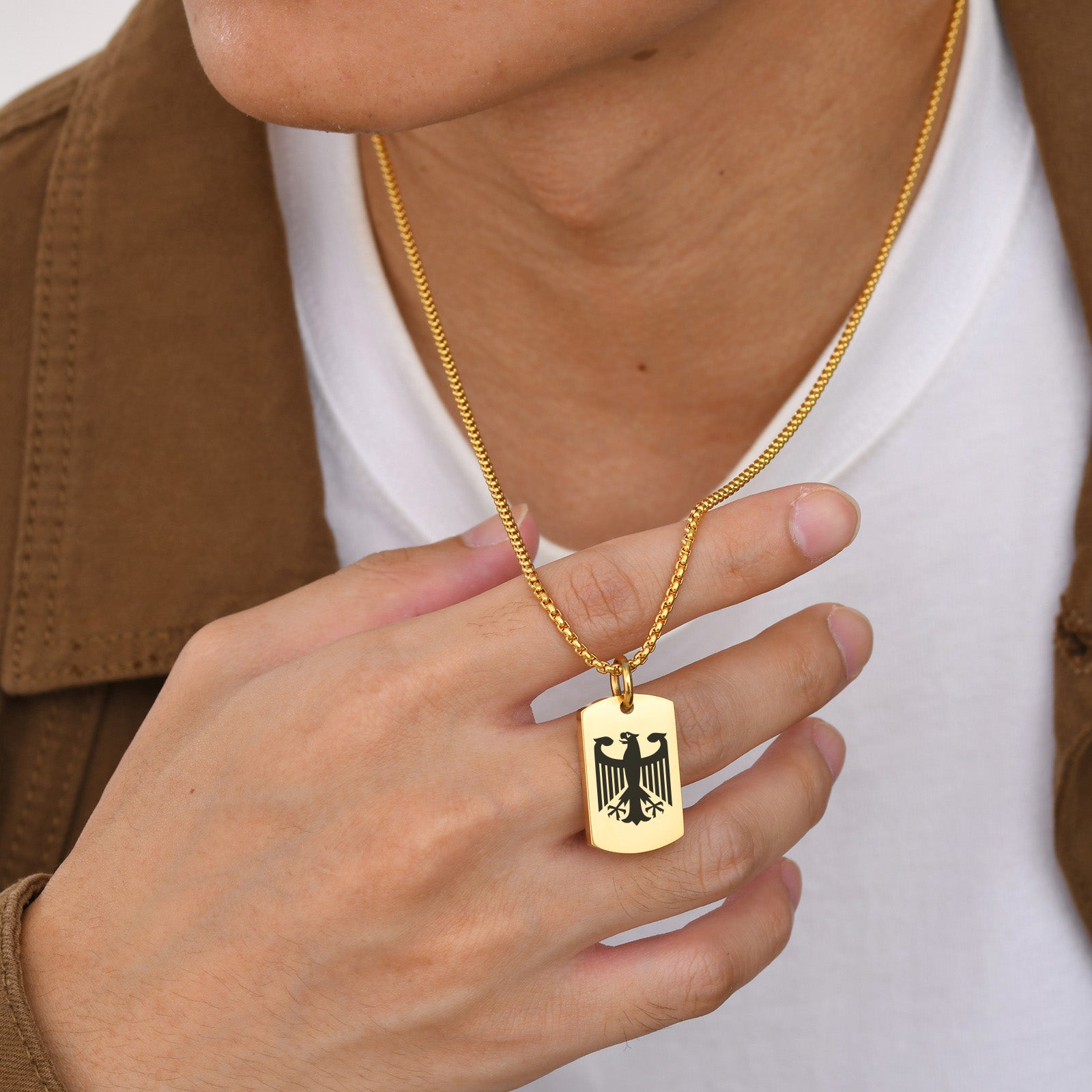 Halskette Adler Gold Edelstahl modern Herren Kette wasserfest hypoallergen Karma