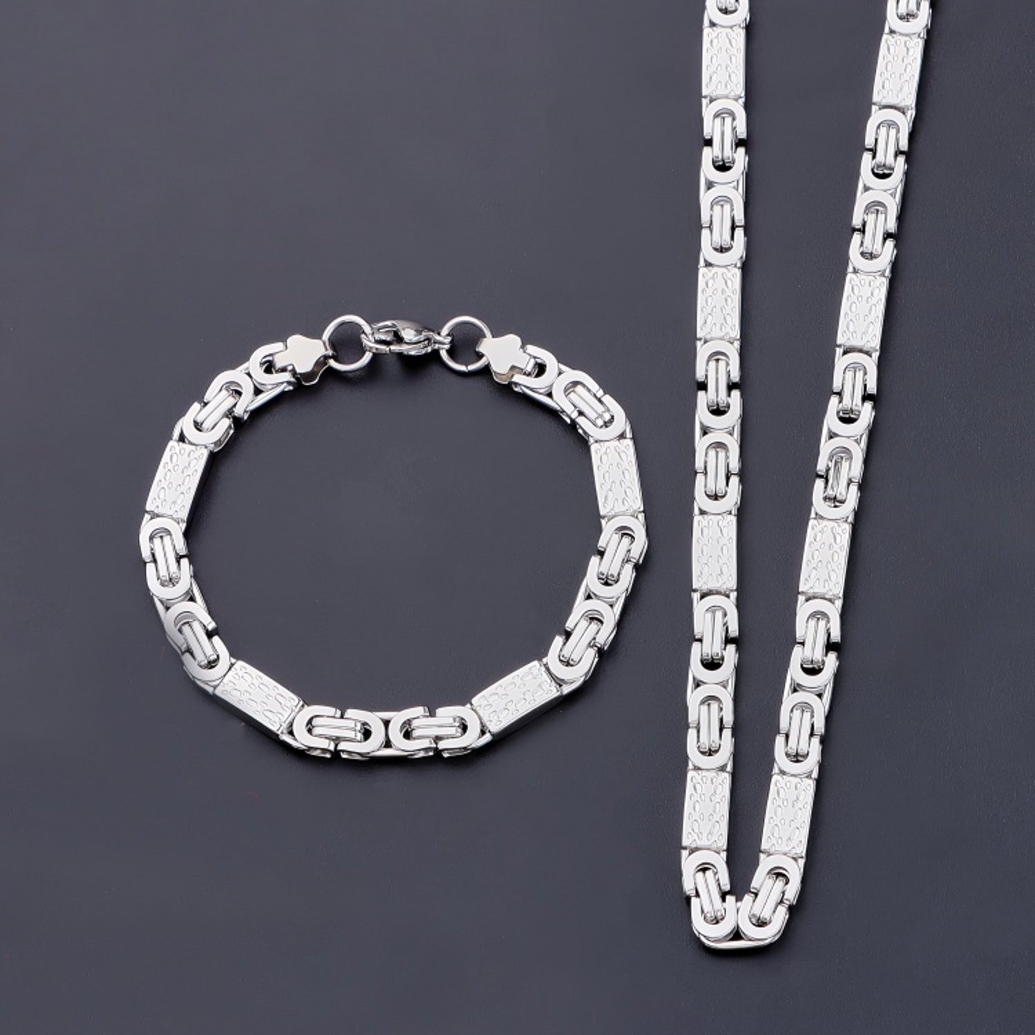 Schmuckset Herren Silber Edelstahl Armband und Kette in Schmuckbox Karma