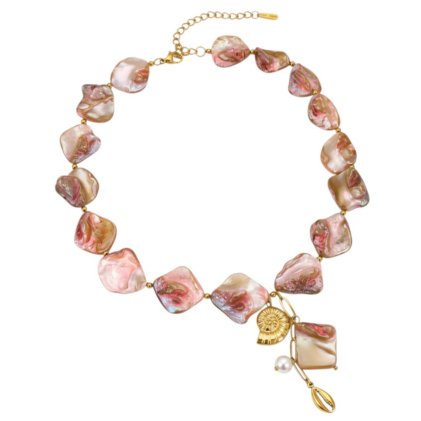 Halskette Muschelperlen Edelstahl Rosa Gold Muschelkette Karma