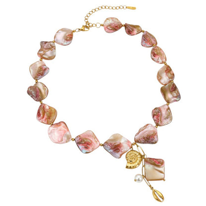 Halskette Muschelperlen Edelstahl Rosa Gold Muschelkette Karma