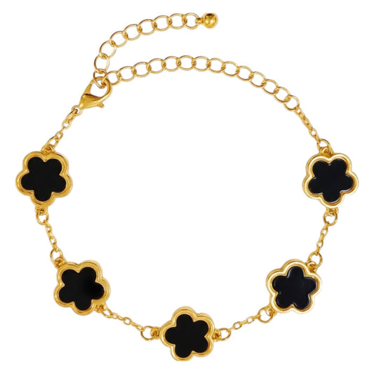 Armband Blume Gold Schwarz 17 cm Damenarmband Blumenarmband Karma