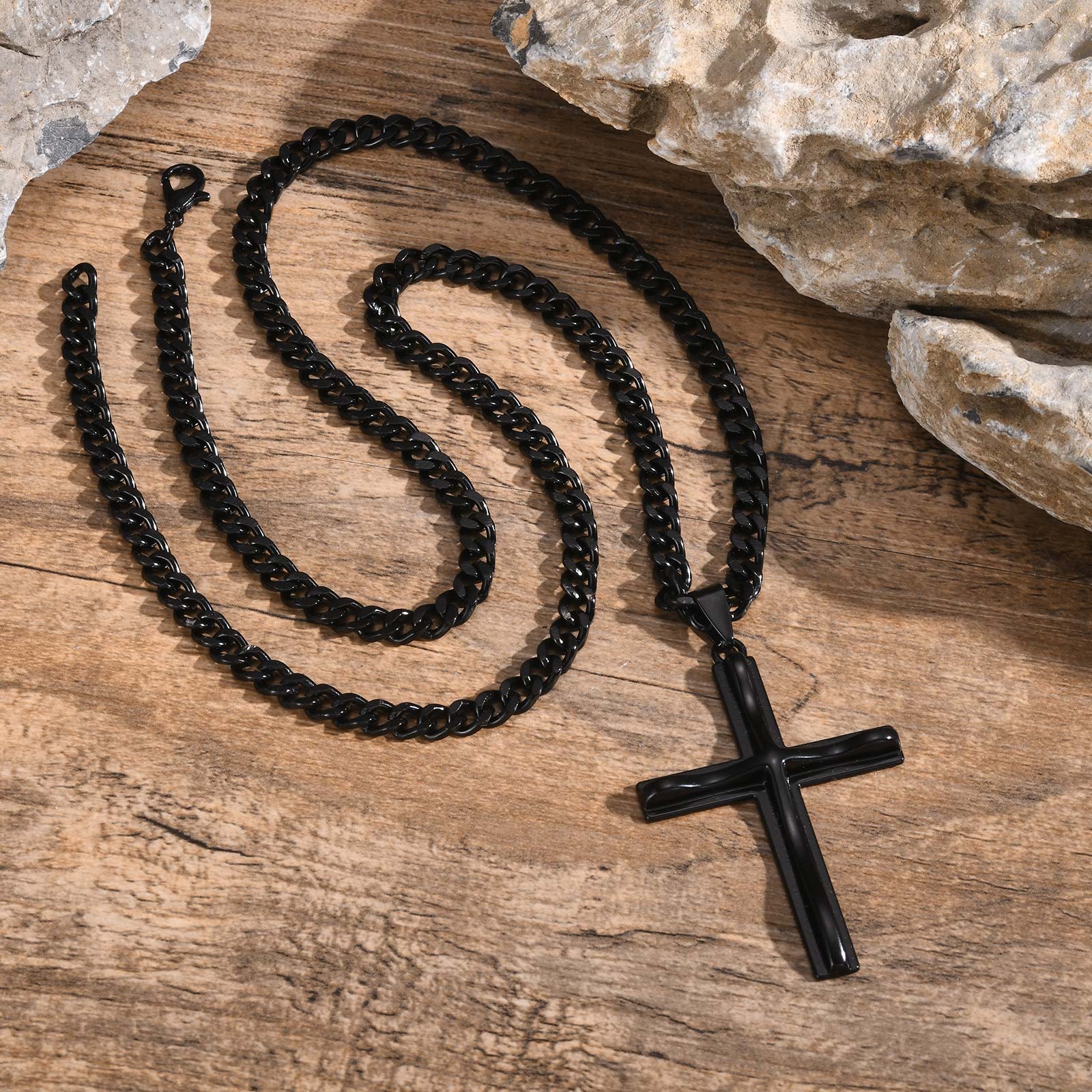 Halskette mit Kreuz Edelstahl Schwarz KARMA