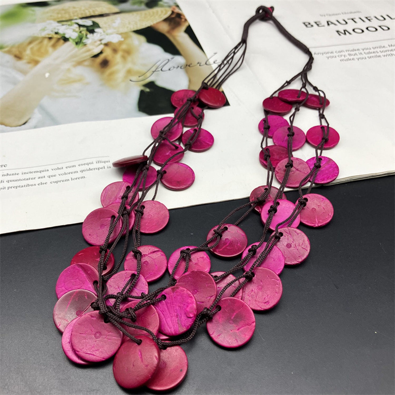 Statement Kette Holz Pink 55 cm Damen Halskette Karma