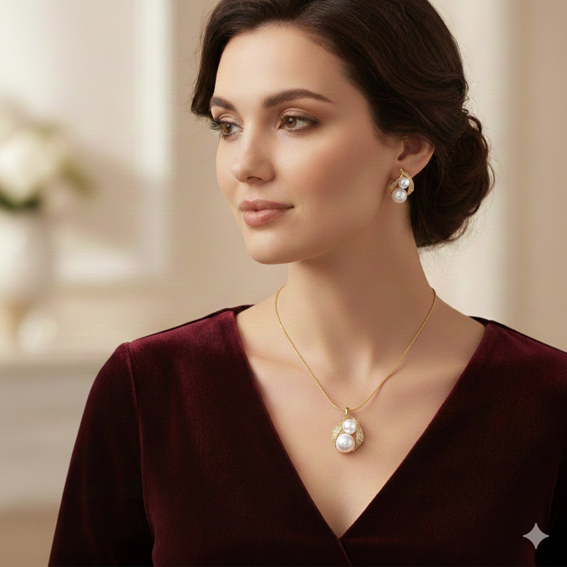 Schmuckset Perlen Gold Halskette Ohrringe KARMA