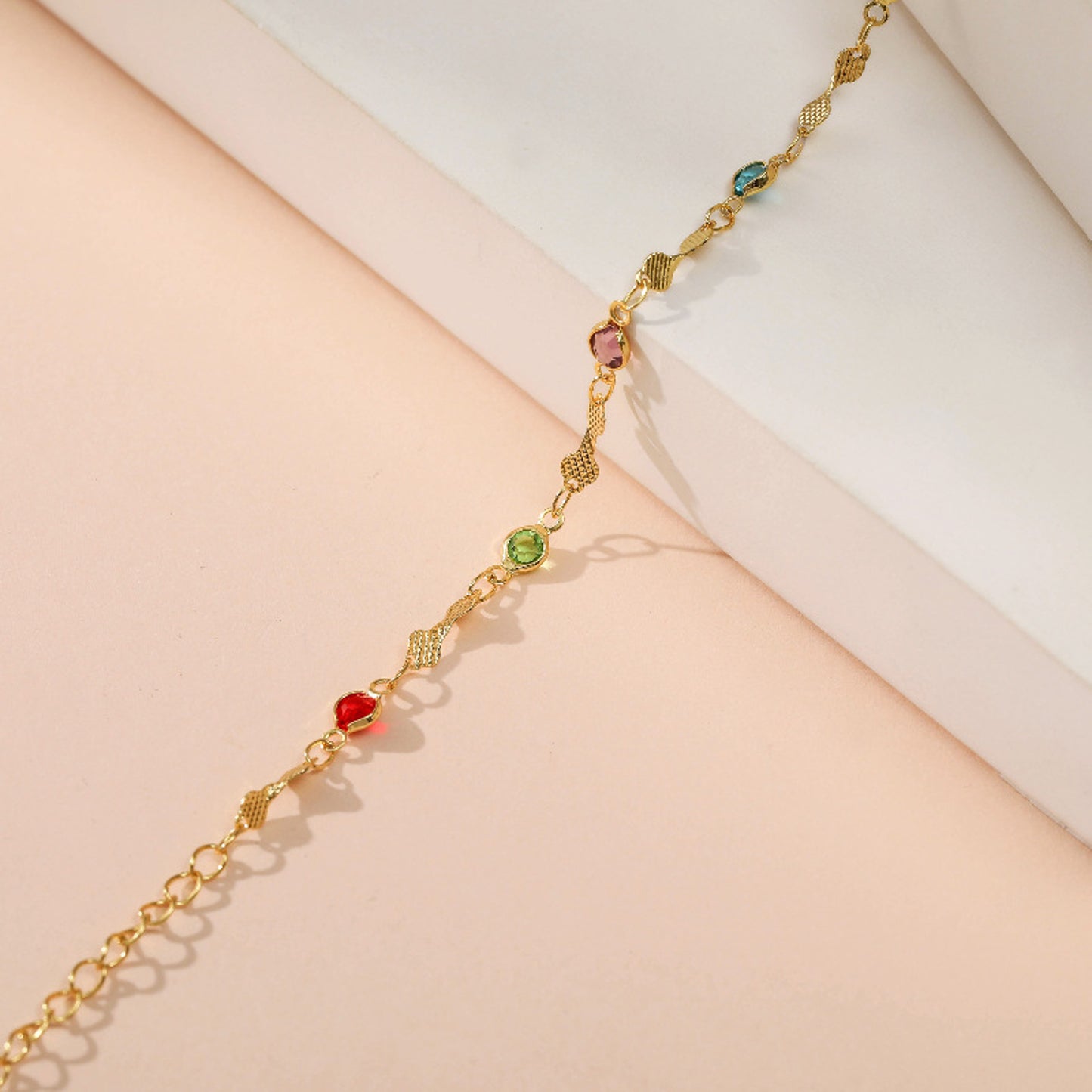 Fußkettchen Gold bunt Kristalle