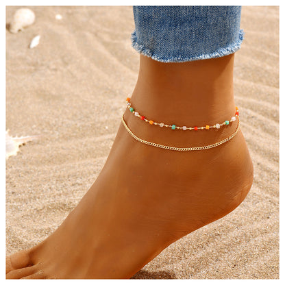 Fußkettchen Gold bunt 21 cm vergoldete Fußkette wasserfest hypoallergen Karma
