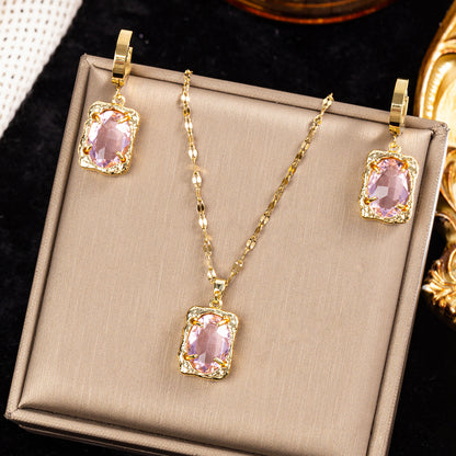 Schmuckset Rosé Gold Halskette und Ohrringe Edelstahl Zirkone wasserfest hypoallergen rostfrei Karma