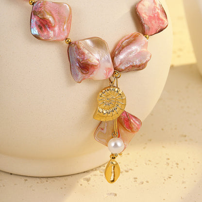 Halskette Muschelperlen Edelstahl Rosa Gold Muschelkette Karma