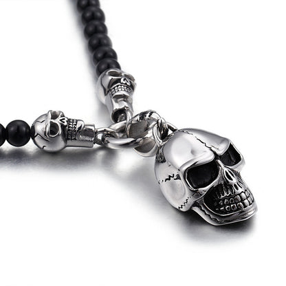Perlenhalskette Totenkopf Schwarz Silber KARMA