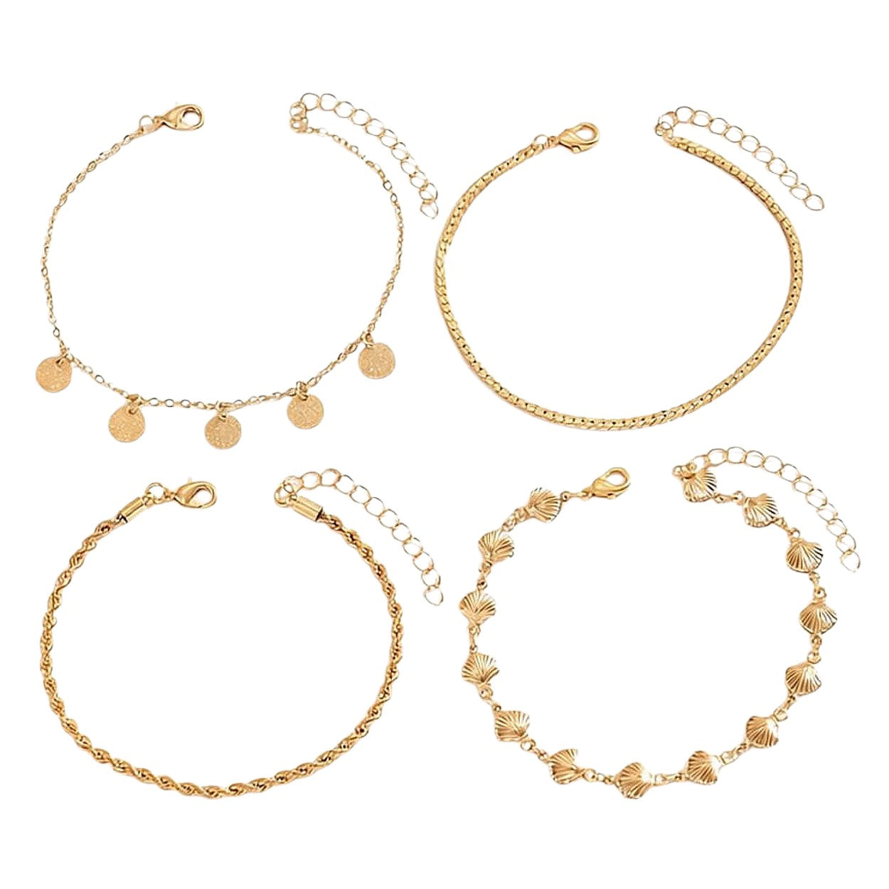 4er Set Fußkette Gold verstellbares Fußkettchen modern wasserfest hypoallergen rostfrei Karma
