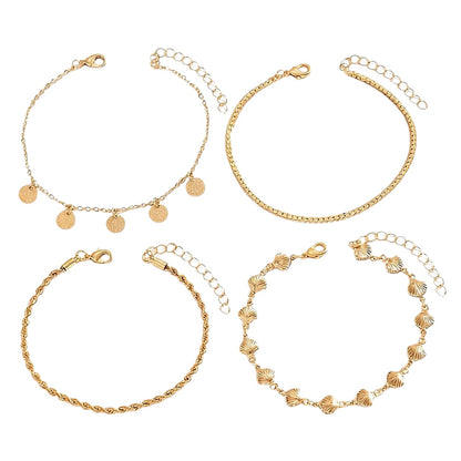 4er Set Fußkette Gold verstellbares Fußkettchen modern wasserfest hypoallergen rostfrei Karma