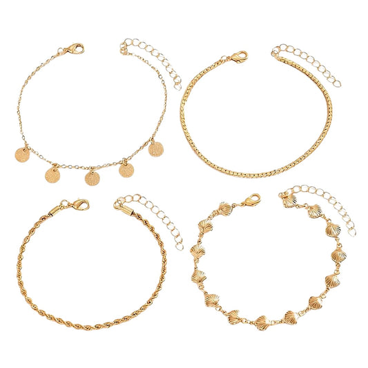 4er Set Fußkette Gold verstellbares Fußkettchen modern wasserfest hypoallergen rostfrei Karma