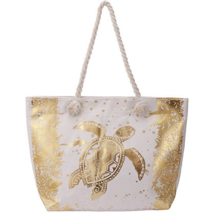 Strandtasche Schildkröte Creme Gold 54 cm modern Pooltasche Shopper Sommertasche Karma