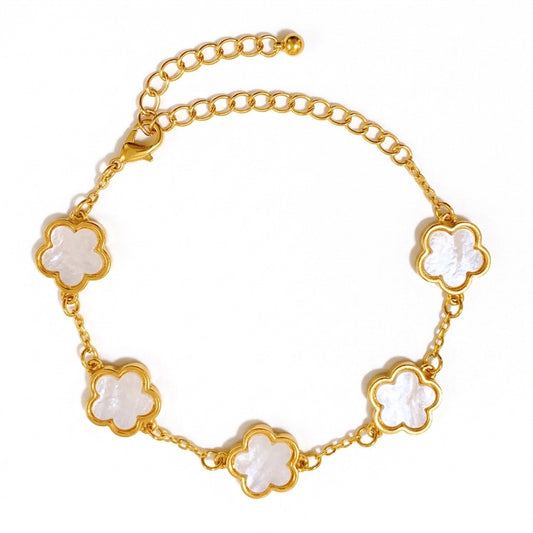 Armband Blume Gold Weiß 17 cm Damenarmband Blumenarmband Karma